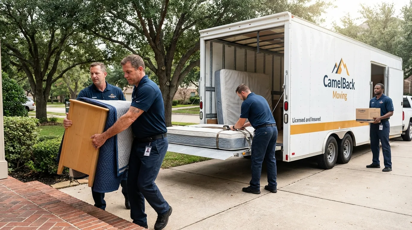 Crew loading residential truck for cross-state move from Clearfield, UT
