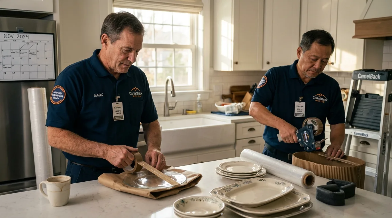 Professional crew packing kitchen dishware in Clearfield, UT